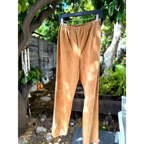 Sienna Studio Camel !00% Suede Leather Fully Lined Elastic Waistband Pants SZ L - Picture 1 of 10